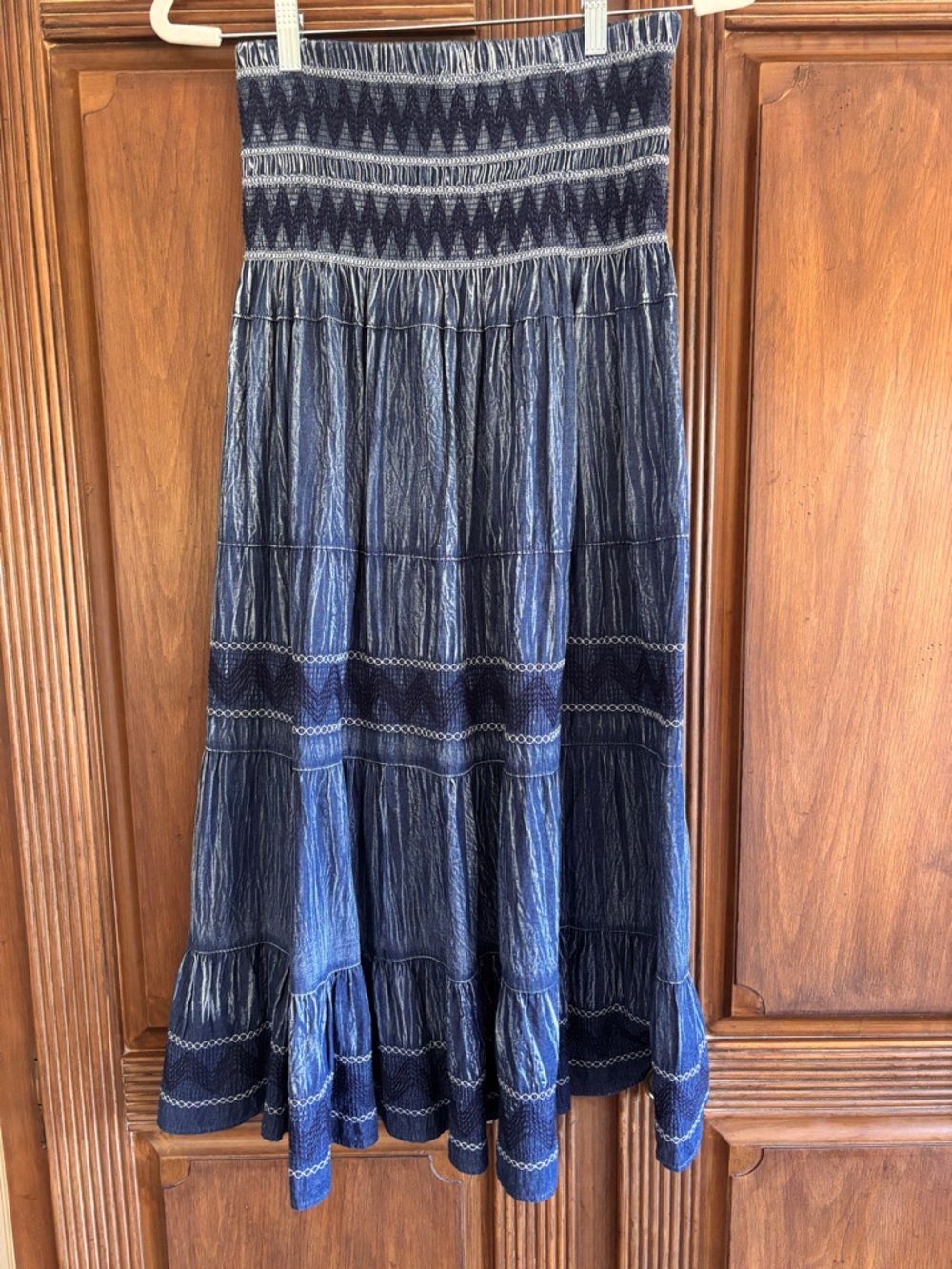DREFBUFY shirted Waist Denim Blue Printed Skirt